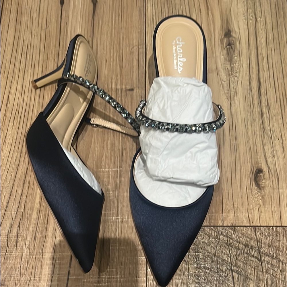 Charles & Keith Blue Embellished Slingback Heels